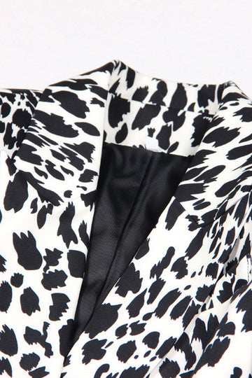 Black Leopard Print Satin Peak Lapel Women Prom Blazer
